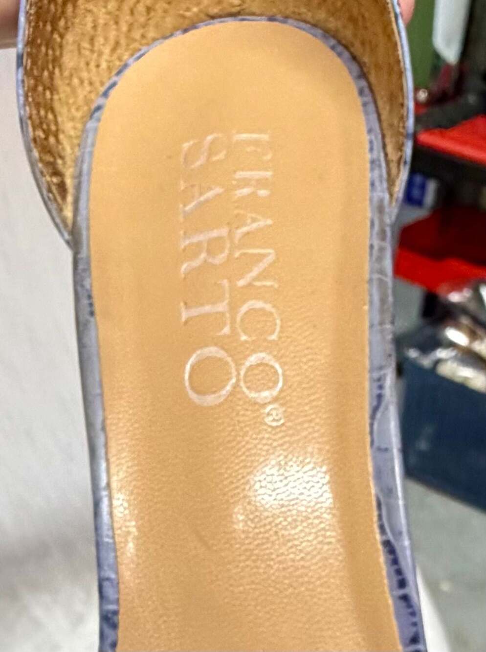Franco Sarto Blue Lizard Embossed Floral Ankle Strap D'Orsay Pumps - Picture 6 of 9